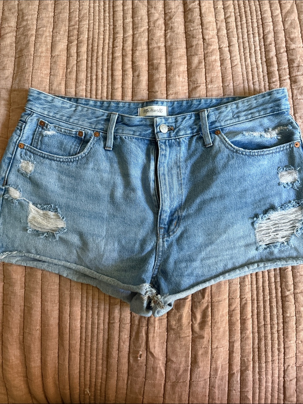 Madewell Light Wash Distressed Denim Cutoff Shorts